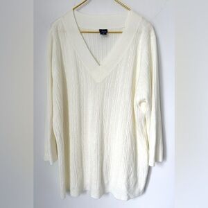 Vintage Basic Editions Soft Ivory Deep V-Neck Cable Knit Sweater Women’s Size 3X